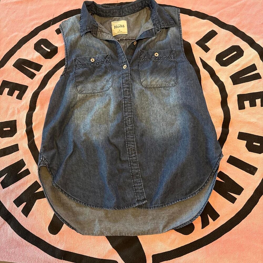Denim Lace y2K Mudd Women's Sleeveless Button Down Shirt Crochet